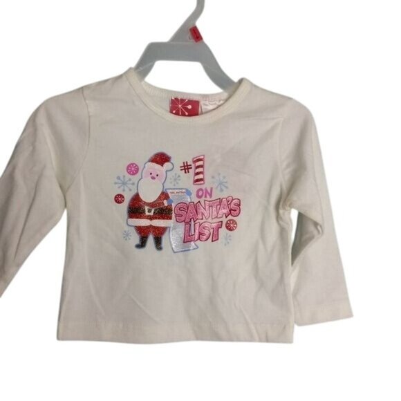 Holiday Time Other - Baby Holiday Tee Shirt 12M #1 On Santa's List Long Sleeve Cotton White Red NEW